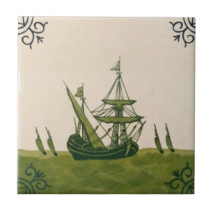 Antiquariat Hollins Delft Schifffahrt Tile #4 Repr Fliese