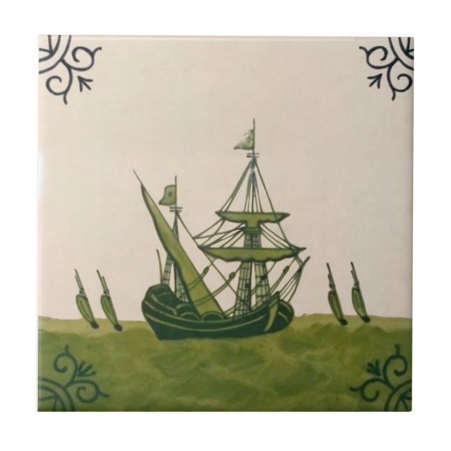 Antiquariat Hollins Delft Schifffahrt Tile #4 Repr Fliese (Vorderseite)
