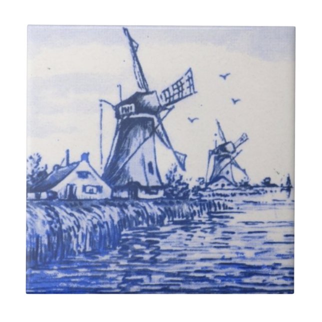 Antiquariat Repro Blue Delft Niederländisch Windmi Fliese (Vorderseite)