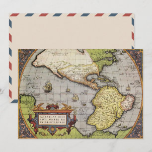 Antiquate Weltkarte die Amerikas von Abraham Ortel Einladung