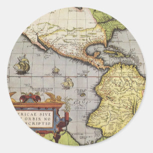 Antiquate Weltkarte die Amerikas von Abraham Ortel Runder Aufkleber