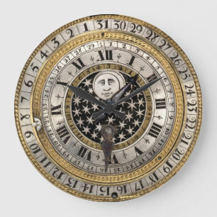 Antique 1650 Calendar Watch Print Große Wanduhr