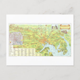 Antique 1910 United Railways Map of Baltimore Postkarte