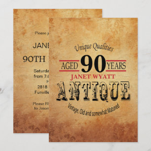 Antique 90. Geburtstag Einladung