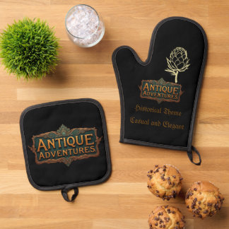 Antique Adventures Typografy Art Zeitlos - Ofenhandschuh & Topflappen-Set