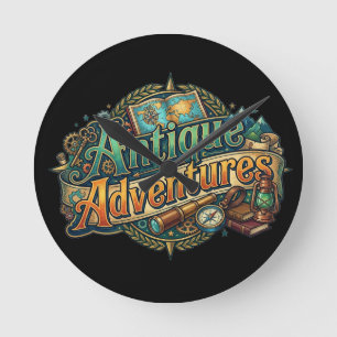 Antique Adventures – Vintage Explorer Grafik-T-Shi Runde Wanduhr