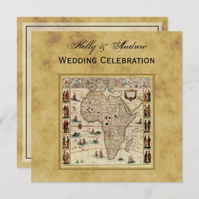Antique Africa Map Not BG SQ Wedding Einladung (Vorne/Hinten)