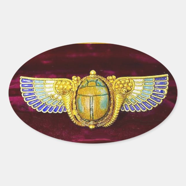 ANTIQUE ÄGYPTISCHE WINGED SCARAB/CORNUCOPIA JEWEL OVALER AUFKLEBER (Vorderseite)