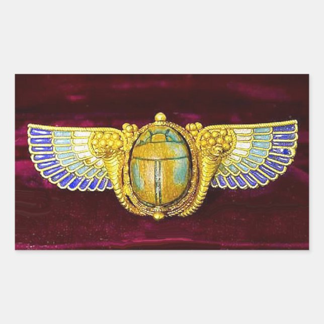 ANTIQUE ÄGYPTISCHE WINGED SCARAB/CORNUCOPIA JEWEL RECHTECKIGER AUFKLEBER (Vorderseite)