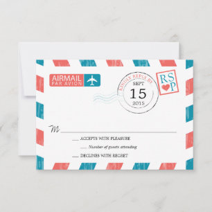 Antique Airmail Wedding RSVP Karte