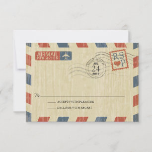 Antique Airmail Wedding RSVP Karte