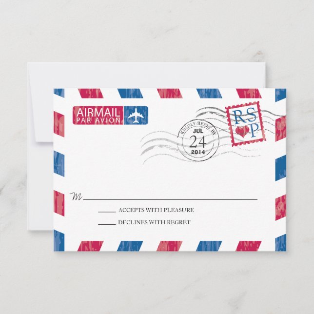 Antique Airmail Wedding RSVP Karte (Vorderseite)