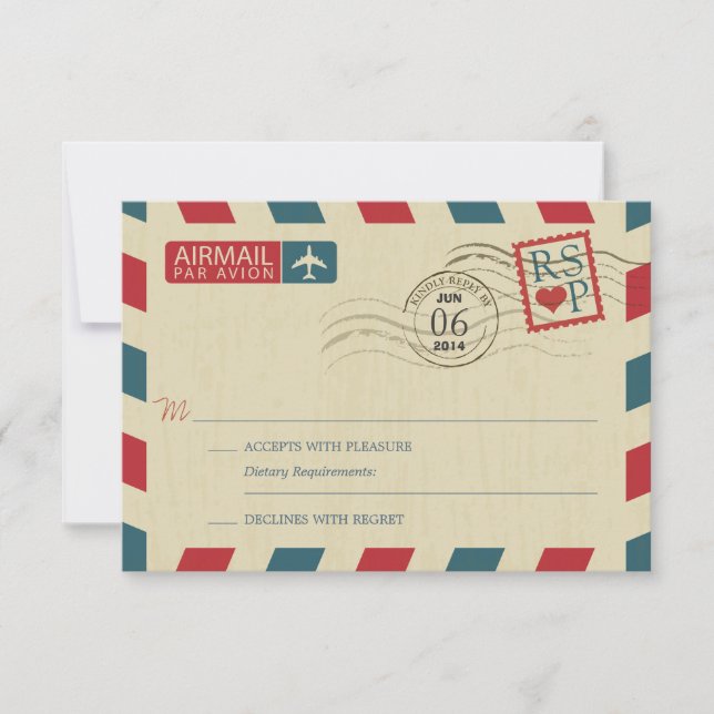 Antique Airmail Wedding RSVP Karte (Vorderseite)