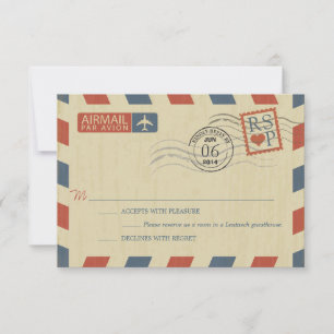 Antique Airmail Wedding RSVP Karte