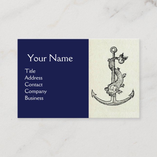 ANTIQUE ANCHOR MIT NAUTISCHER WEISSER Navy Blue Visitenkarte (Vorderseite)
