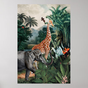 Antique Animals Jungle Print Poster