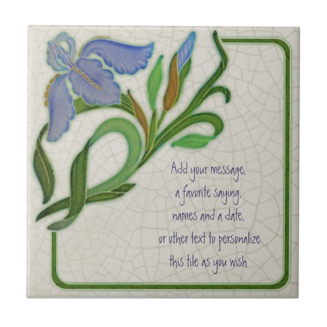 Antique Art Nouveau Iris Repro Tile zum Personalis Fliese (Vorderseite)