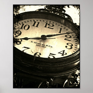 Antique Bar Harbour Maine Street Clock B&W Poster