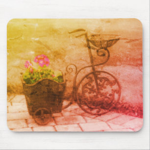 Antique Bicycle Blume Pot Vintag Schwarz-weiß Mousepad