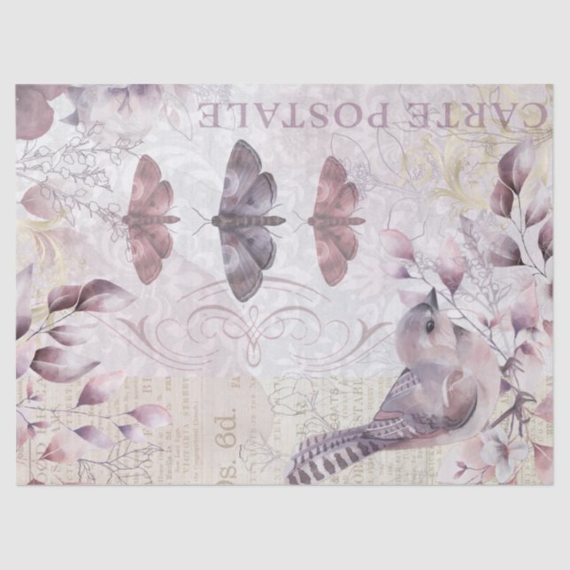 Antique Bird Butterfly Vintag Ephemera Decoupage Seidenpapier (Vorderseite)