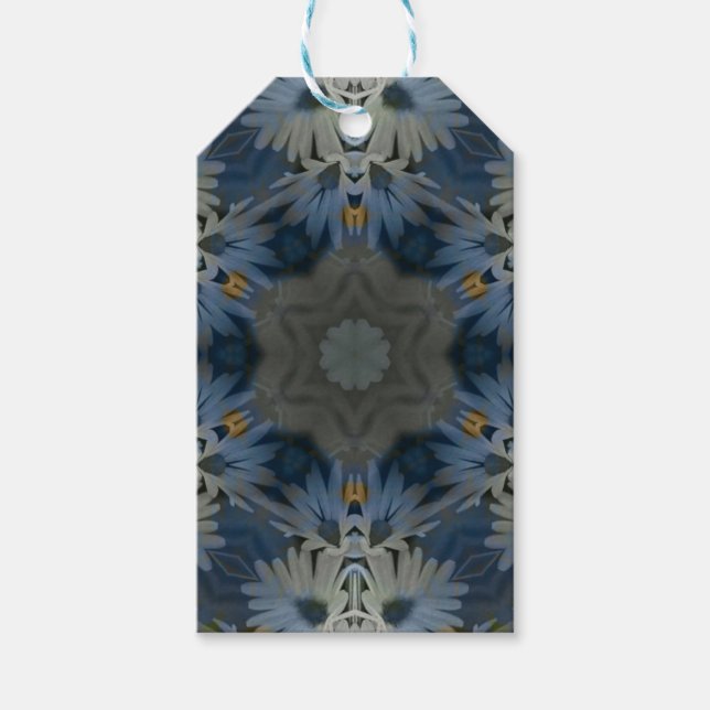 Antique Blue Daisy Floral Geschenkanhänger (Vorderseite)