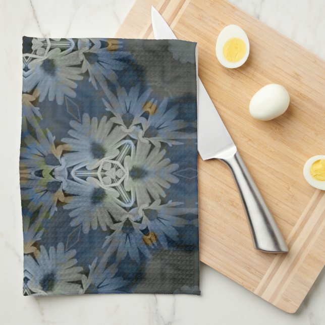 Antique Blue Daisy Floral Geschirrtuch (Viertel Falte)