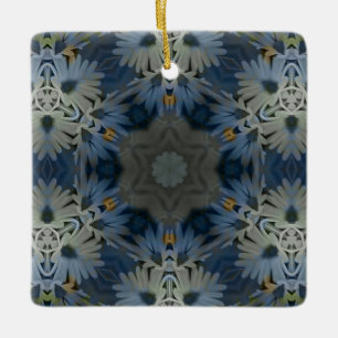 Antique Blue Daisy Floral Keramikornament