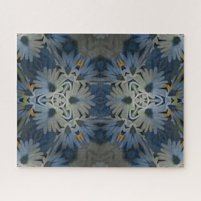 Antique Blue Daisy Floral Puzzle (Horizontal)