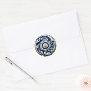 Antique Blue Imitate Silver Round Floral Art Muste Runder Aufkleber