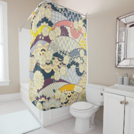 Antique Blue White Japanisch Kimono Blume Duschvorhang