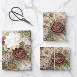Antique Blush Rose Garden Pattern Geschenkpapier Set