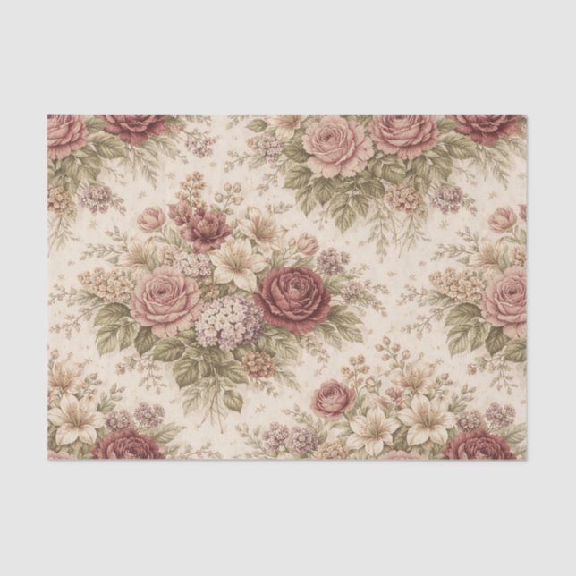 Antique Blush Rose Garden Pattern Seidenpapier (Vorderseite)
