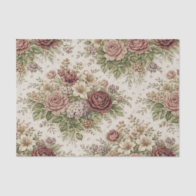 Antique Blush Rose Garden Pattern Seidenpapier (Vorderseite)