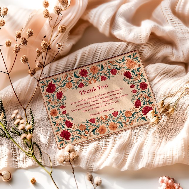 Antique Botanical Valentine Party Dankeskarte (Von Creator hochgeladen)