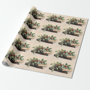 ANTIQUE BÜCHER UND STECHPALMENBEEREN  Weihnachtsmu Geschenkpapier