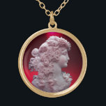 ANTIQUE CAMEO, LADY MIT GRABEN UND GRAPEVINEN VERGOLDETE KETTE<br><div class="desc">Antiker Kammerjuwel mit einem schönen Frauenprofil mit langen Haaren verziert mit Trauben und Trauben für die Weinlese</div>