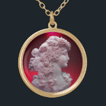 ANTIQUE CAMEO, LADY MIT GRABEN UND GRAPEVINEN VERGOLDETE KETTE<br><div class="desc">Antiker Kammerjuwel mit einem schönen Frauenprofil mit langen Haaren verziert mit Trauben und Trauben für die Weinlese</div>