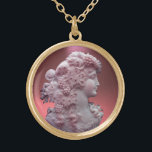 ANTIQUE CAMEO, LADY MIT GRABEN UND GRAPEVINEN VERGOLDETE KETTE<br><div class="desc">Antiker Kammerjuwel mit einem schönen Frauenprofil mit langen Haaren verziert mit Trauben und Trauben für die Weinlese</div>