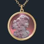 ANTIQUE CAMEO, LADY MIT GRABEN UND GRAPEVINEN VERGOLDETE KETTE<br><div class="desc">Antiker Kammerjuwel mit einem schönen Frauenprofil mit langen Haaren verziert mit Trauben und Trauben für die Weinlese</div>