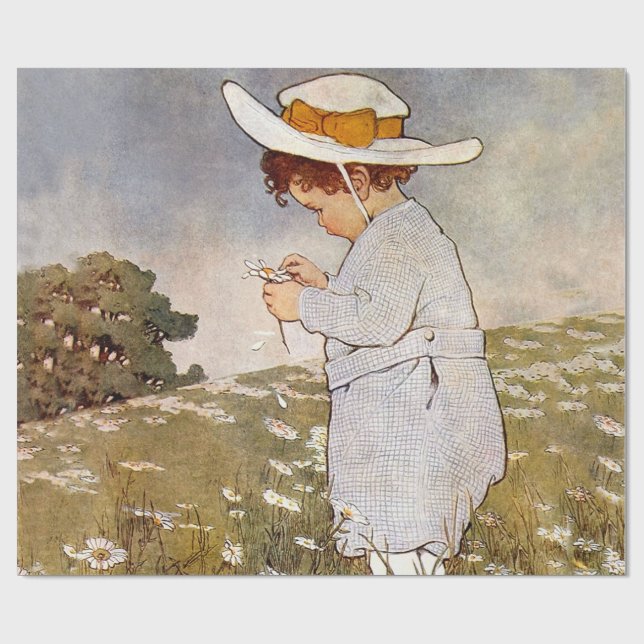 Antique Child Picking - Blume Geschenkpapier (Flach)