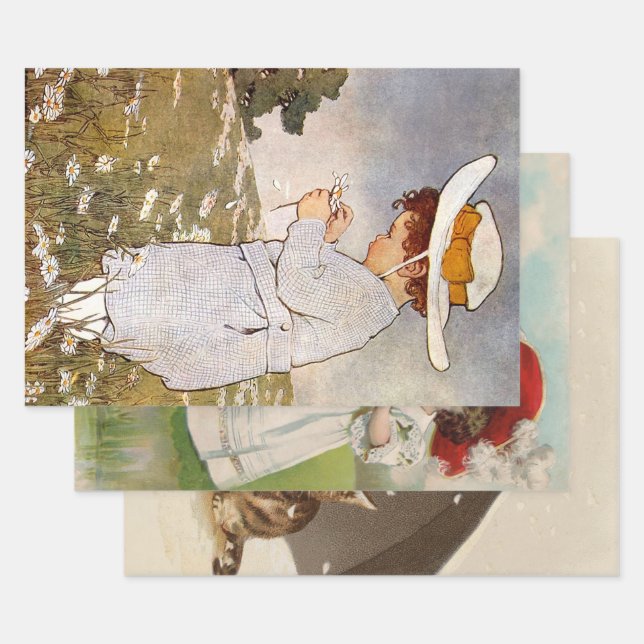 Antique Child Picking - Blume Geschenkpapier Set (Set)