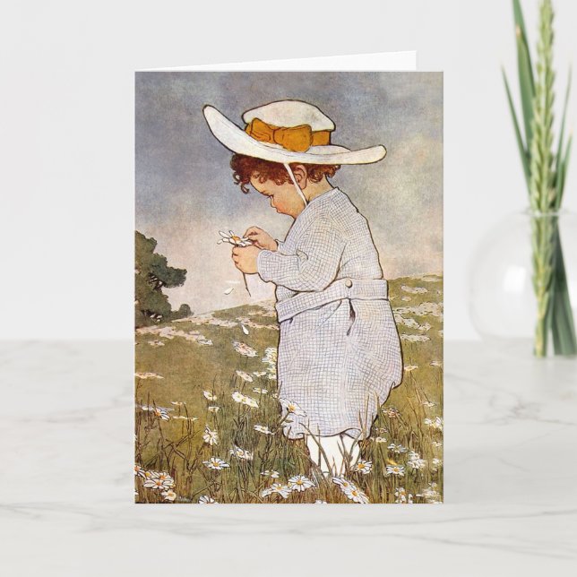 Antique Child Picking - Blume Karte (Vorderseite)
