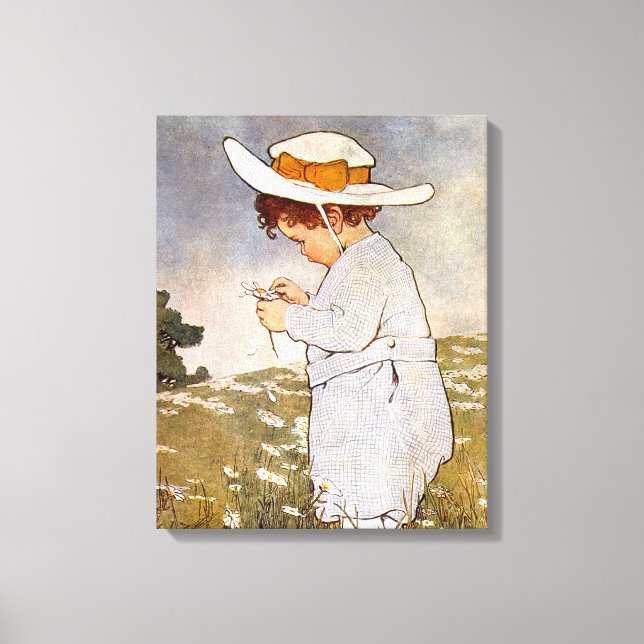 Antique Child Picking - Blume Leinwanddruck (Vorderseite)