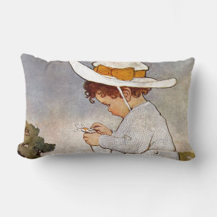 Antique Child Picking - Blume Lendenkissen