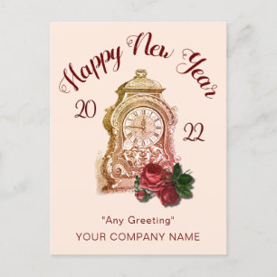 Antique Clock Business Happy New Year Postcard Postkarte