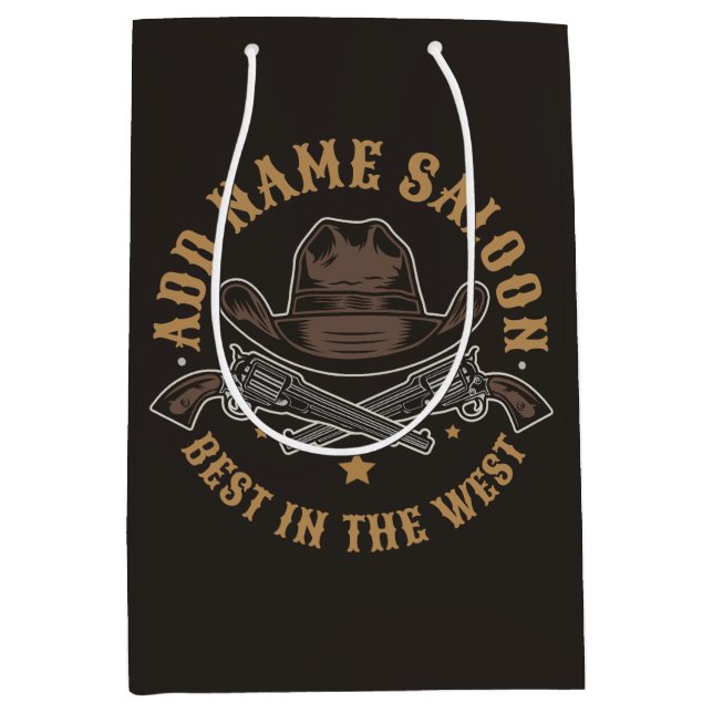 Antique Cowboy Guns ADNAME Old Wild West Saloon Mittlere Geschenktüte (Vorderseite)