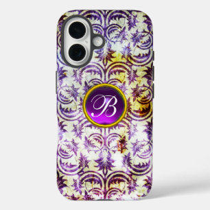 ANTIQUE DAMASK Lila Amethyst Monogramm schwarz iPhone 16 Hülle