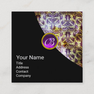 ANTIQUE DAMASK LILA GEM MONOGRAM Black Pearl Quadratische Visitenkarte