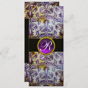 ANTIQUE-DAMASK-MONOGRAMM,Schwarz-weiß lila,silber Einladung