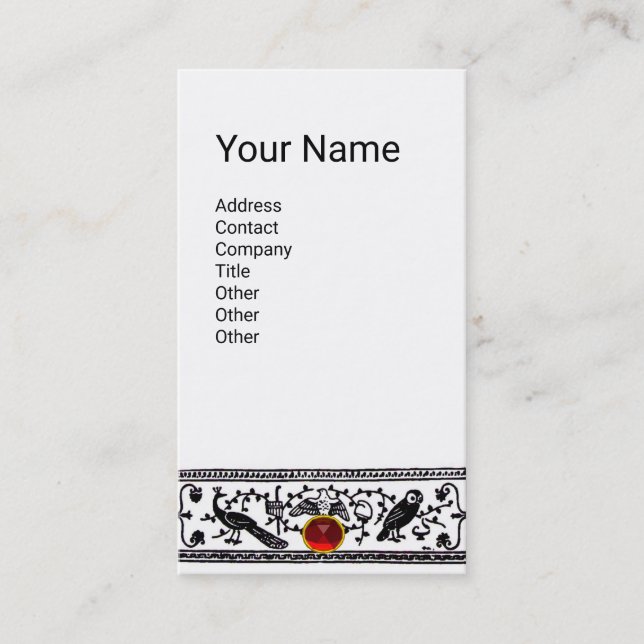 ANTIQUE DEKOR,TIERE,ROT RUBY,Weiß, Schwarz Blau Visitenkarte (Vorderseite)